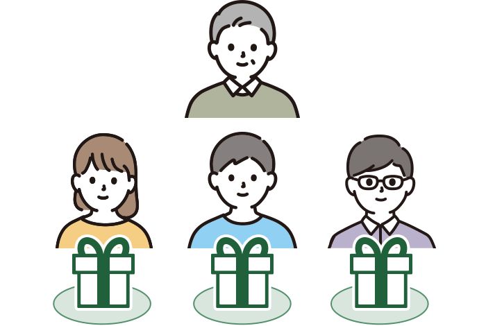 複数の人へ生前贈与をしている様子のイラスト
