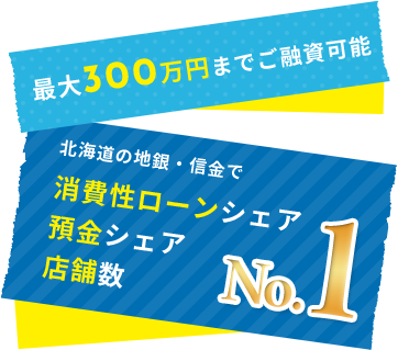 最大300万円までご融資可能 北海道の地銀・信金で消費性ローンシェア預金シェア店舗数No.1