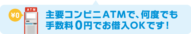 主要コンビニで、何度でも手数料0円でお借入OKです!